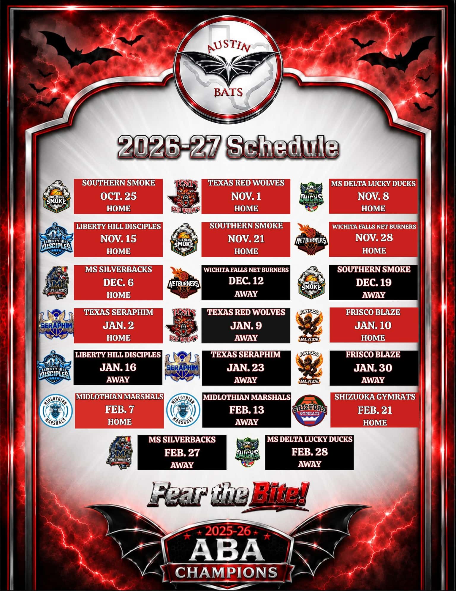 Austin Bats Basketball: 2026-27 Season Home Opener