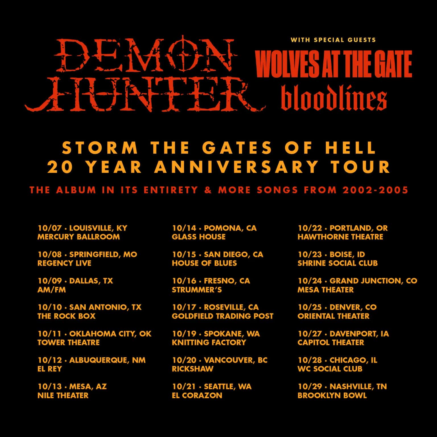 Demon Hunter (Storm the Gates of Hell 20th Anniversary Tour), with Wolves At The Gate and Bloodlines