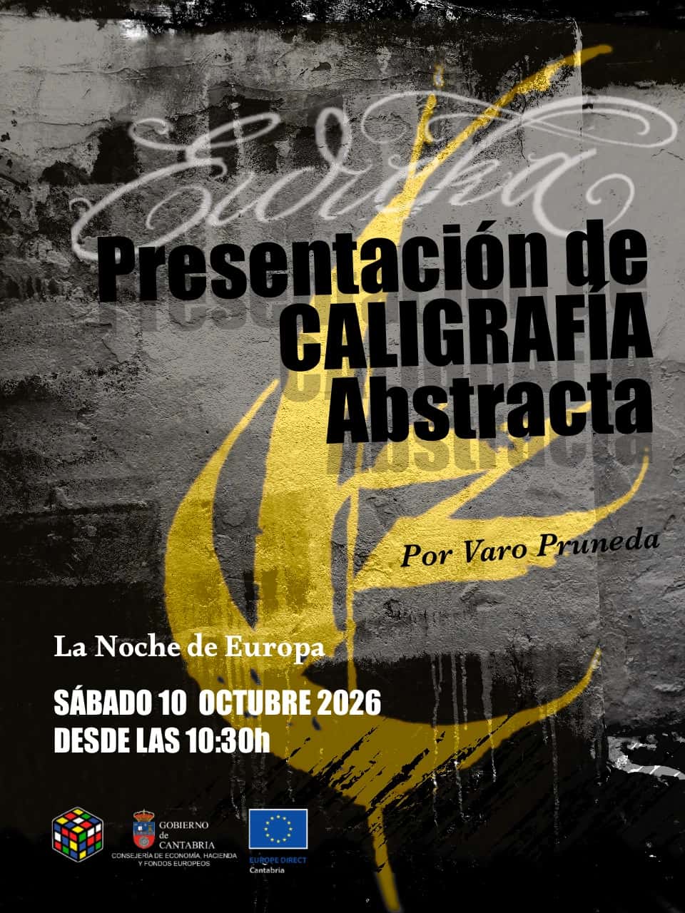 Presentación en muro de caligrafía abstracta por Varo Pruneda