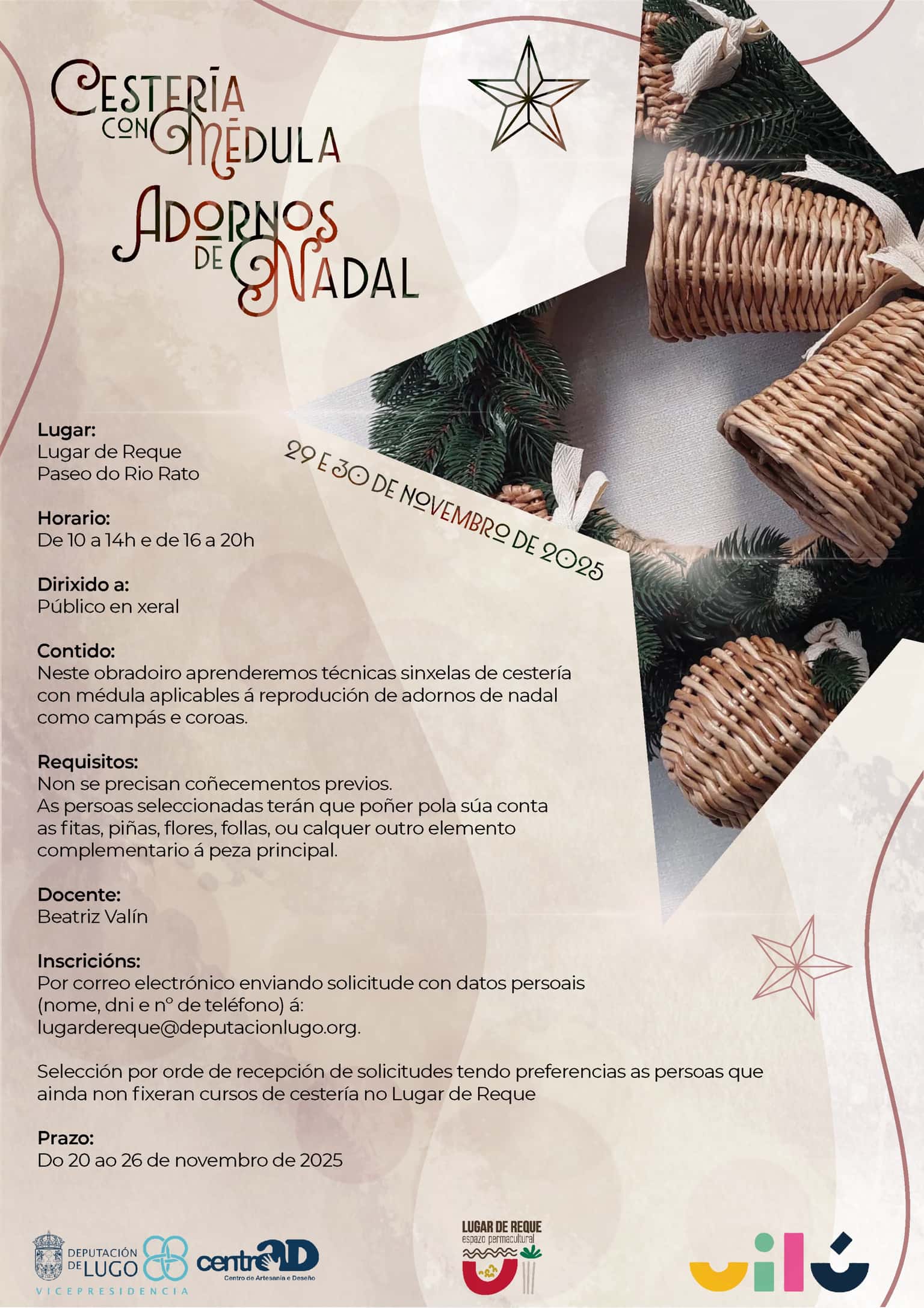 Curso de cestería con medula. Adornos de Nadal