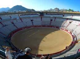 Interior del coso taurino mostrando el ruedo y las gradas