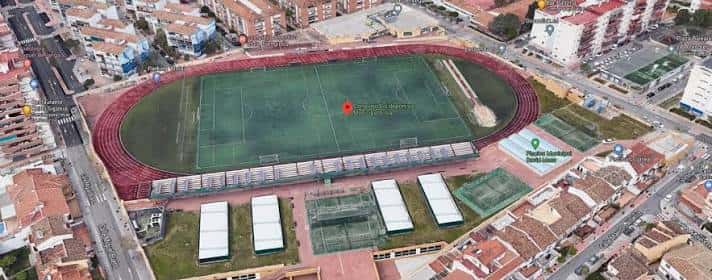 Vista aérea del complejo deportivo mostrando el estadio y zonas deportivas adyacentes