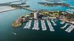Vista aérea del Hyatt Regency Mission Bay Spa and Marina con el puerto deportivo y las instalaciones junto al agua