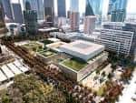 Vista aérea del complejo del museo rodeado de rascacielos urbanos