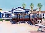 Ilustración artística del Lahaina Beach House mostrando su estructura costera y ambiente relajado
