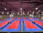 Interior del Hale Arena configurado para un evento deportivo con tatamis rojos y azules