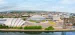Vista panorámica del Scottish Event Campus desde el río Clyde