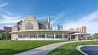Render arquitectónico que muestra la ampliación moderna anexa a la iglesia histórica