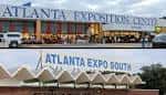 Vista exterior del Atlanta Exposition Center con su fachada principal y letrero visible