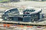 Vista aérea del Lincoln Financial Field mostrando su estructura exterior y entorno urbano