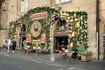 Fachada de Brewhemia decorada con vegetación y luces cálidas durante el día