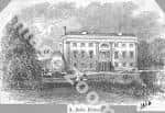 Ilustración histórica del Soho House en Birmingham, mostrando su estructura original rodeada de vegetación