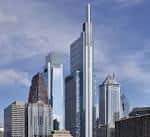 Vista aérea del Comcast Technology Center rodeado de edificios emblemáticos de la ciudad