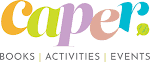 Logotipo de Caper con los textos 'Books | Activities | Events'
