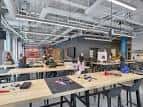 Interior del espacio de trabajo colaborativo dentro de Tangen Hall