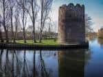 Cow Tower con reflejo en el agua y cielo despejado