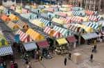 Vista aérea del Norwich Market con sus característicos toldos de colores