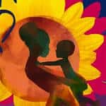 Mural colorido con siluetas de niños y girasol en la fachada del Little Legacy Learning Center