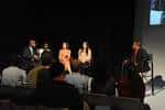 Panel de discusión en el escenario del Berkman Family Broadcast Center