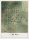 Mapa histórico de Columbus, mostrando la cuadrícula urbana con calles y edificios