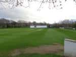 Campo de críquet del club con vista panorámica del terreno verde