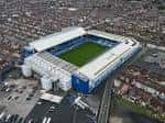 Vista aérea del estadio Goodison Park con su campo de juego y gradas