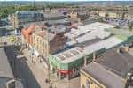 Vista aérea del complejo de Morley Market en Queen Street, Leeds