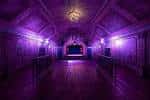 Interior del Omeara con iluminación púrpura y escenario vacío