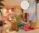 Área interior decorada con plantas y mobiliario moderno