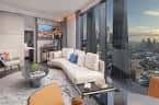 Sala de estar moderna con vistas panorámicas a la ciudad