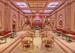 Salón principal con decoración clásica y mesas dispuestas para eventos