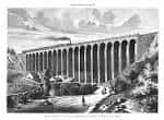 Grabado histórico del Viaducto de A Chanca con un tren de vapor.