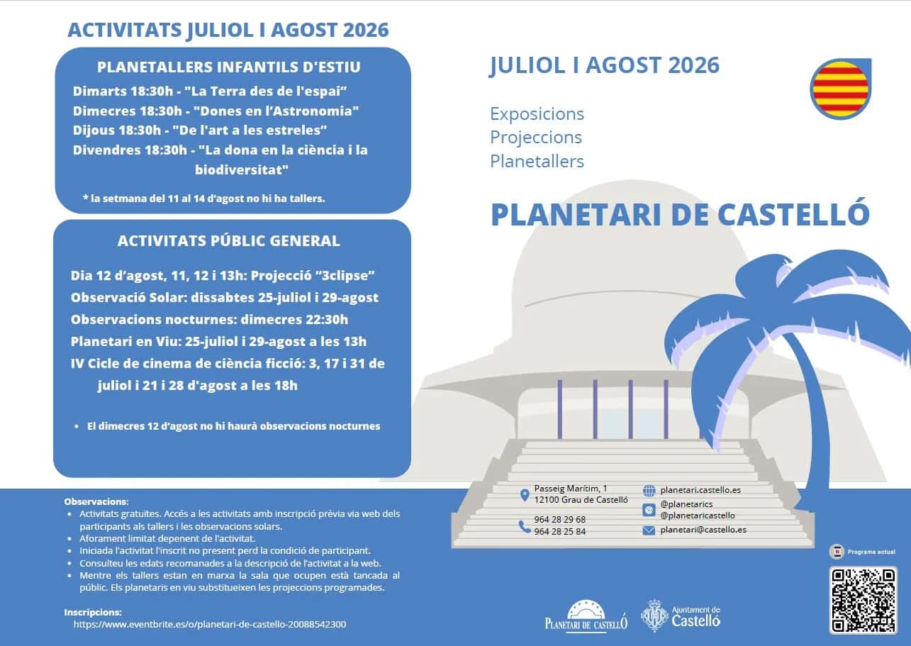 Programación de actividades en el Planetario de Castellón