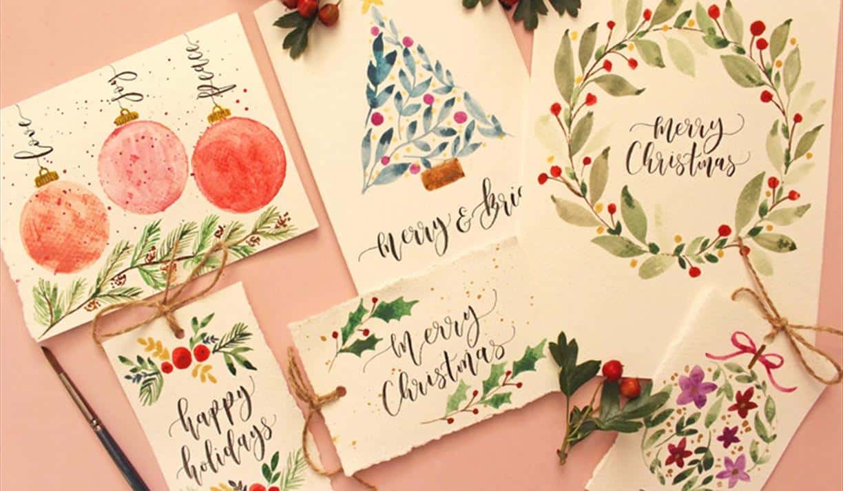Christmas Watercolour Cards + Brush Lettering Workshop