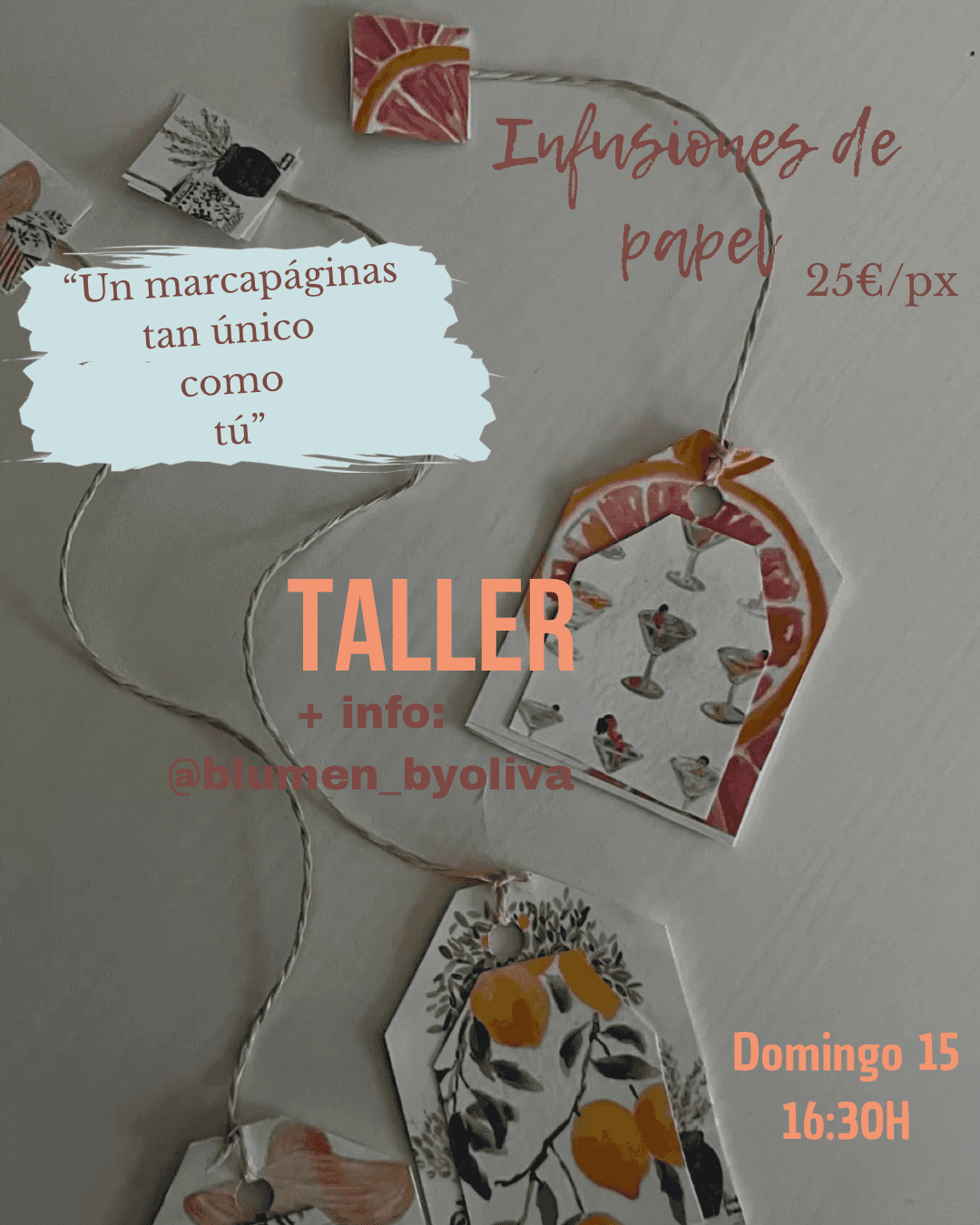 Infusiones de papel, taller de creación de marcapáginas