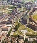 Vista aérea del Parque del Campillín y su integración en el entorno urbano de Oviedo