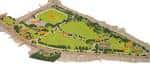 Mapa aéreo o diagrama ilustrado del diseño y las áreas verdes de Preston Park
