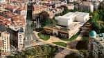 Vista aérea del complejo del museo y su integración en el entorno urbano de Bilbao