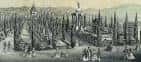 Grabado de época que muestra la arquitectura monumental del cementerio