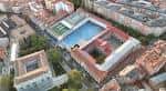 Vista aérea del complejo que muestra la amplitud de las instalaciones y los patios interiores