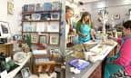 Espacio de taller y estudio con artistas trabajando en sus obras
