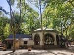Fachada exterior del quiosco rodeada de vegetación y árboles durante el día
