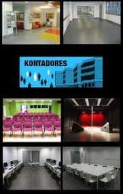 Galería de diversos espacios interiores del centro Kontadores, incluyendo salas de reuniones y auditorio