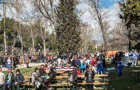 Zona arbolada con mesas de picnic para reuniones al aire libre