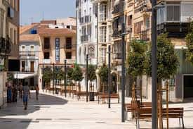 Vista panorámica de la zona peatonal de la Calle Canalejas con bancos y vegetación