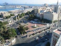 Vista aérea de la Plaza de la Marina y su integración con el puerto de Málaga