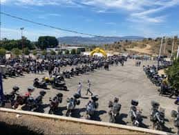 Vista de la explanada del recinto ferial durante una concentración de motocicletas