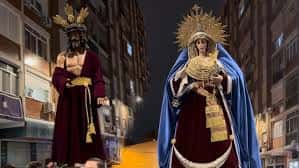 Procesión nocturna de la Cofradía Luz y Mar con imágenes de Jesús y la Virgen en Málaga