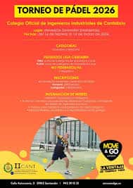 Cartel promocional del Torneo de Pádel 2026 del Colegio de Ingenieros Industriales de Cantabria