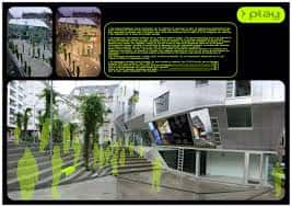 Diseño arquitectónico de la Praza do Pobo con elementos de paisajismo y estructura moderna